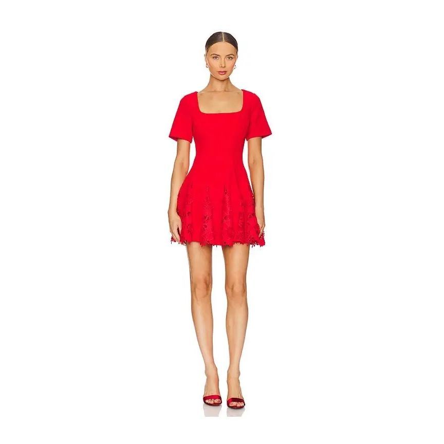 Milly Joy Square Neck Mini Godet Dress In Red Us 4 $450
